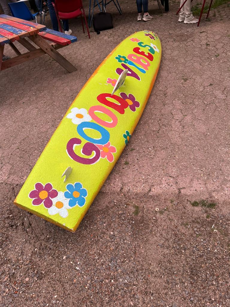 Surfplank / good vibes - hippie flower power / 390x70 cm, Ophalen, Zo goed als nieuw, SUP-boards