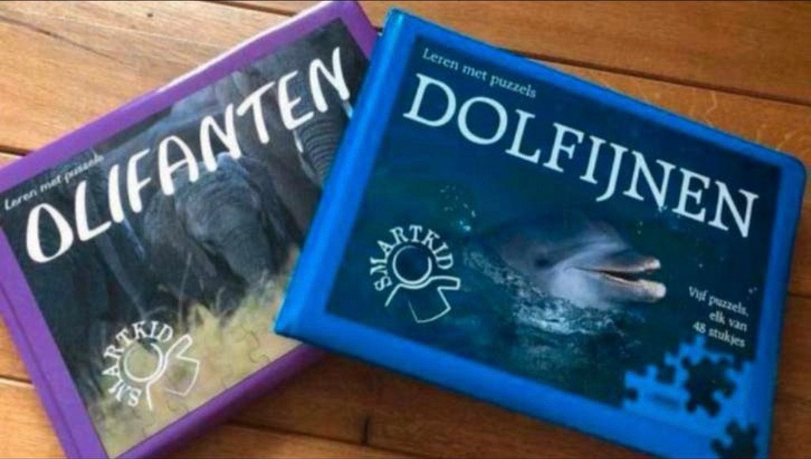 Smartkid's Puzzels: Olifanten & Dolfijnen (2x48 stukjes), Ophalen of Verzenden, 10 tot 50 stukjes, Zo goed als nieuw, 4 tot 6 jaar