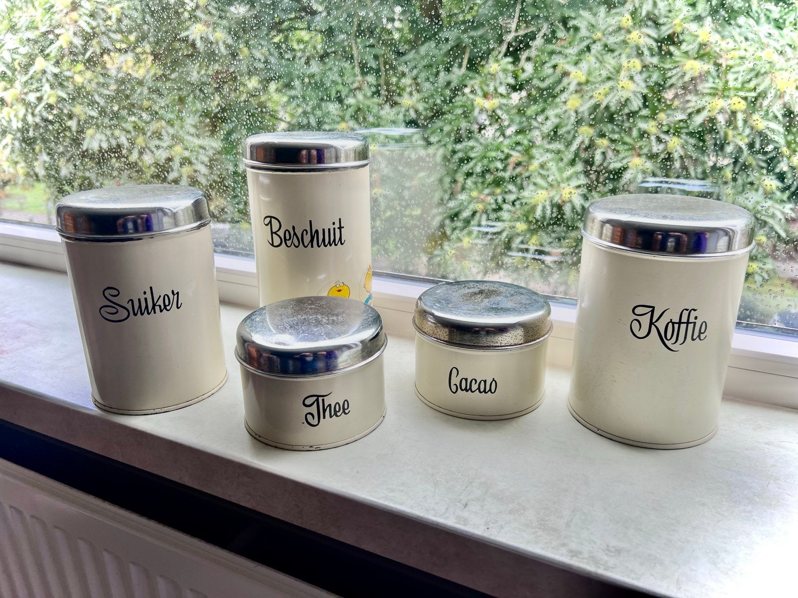 Vintage Brabantia voorraad bussen set - Suiker, Koffie, Thee, Ophalen of Verzenden