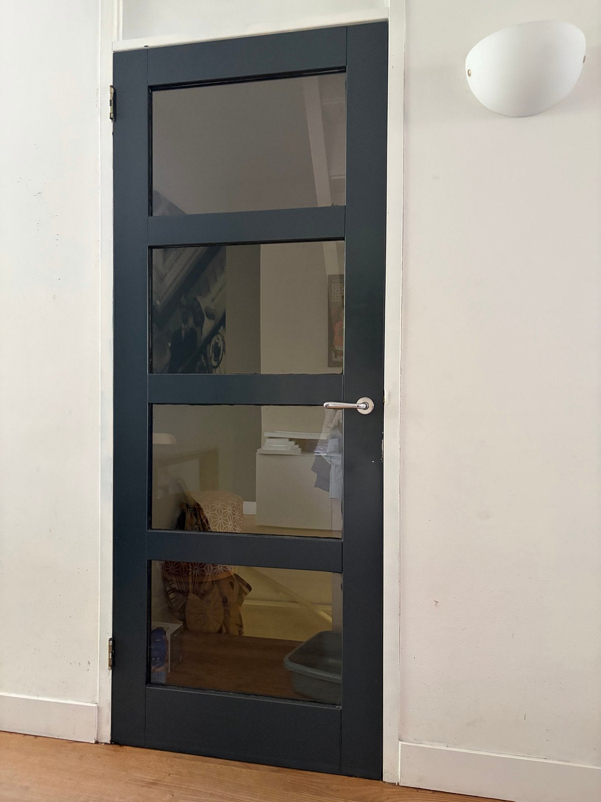 Moderne binnendeur met glaspanelen stomp 211,5x83, Ophalen, 80 tot 100 cm, Binnendeur, Zo goed als nieuw