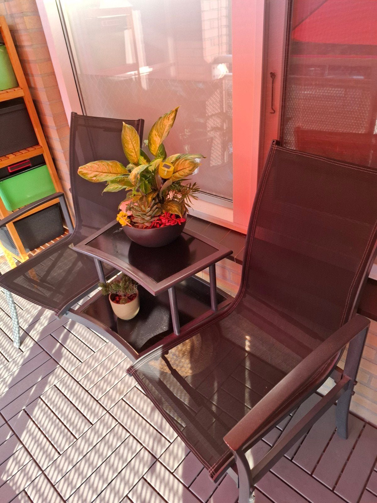 Twee tuinstoelen met bijzettafel,een geheel., Tuin en Terras, Tuinstoelen, Ophalen, Gebruikt, Metaal