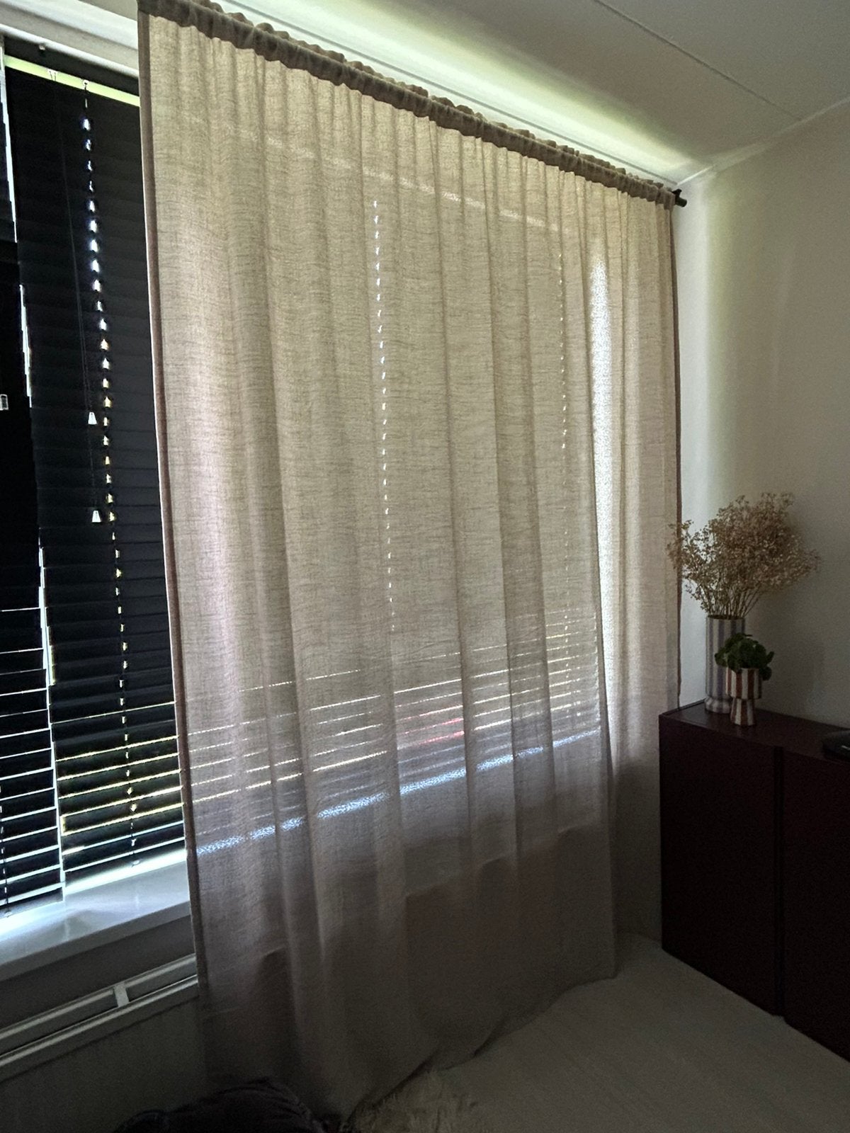 2x linnen gordijnen 200 x 260 cm, Ophalen of Verzenden, Nieuw, Beige, Gordijn