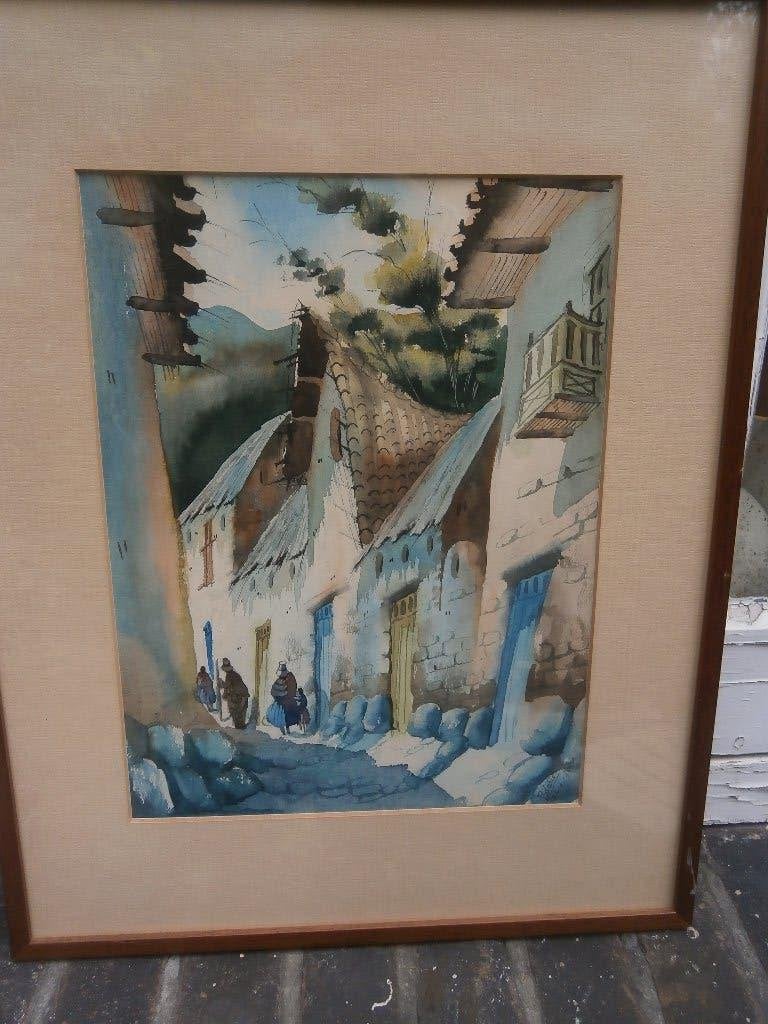 PERU (Z.Am. ) Mooie Aquarel een Straatbeeld, Ophalen, Schilderij