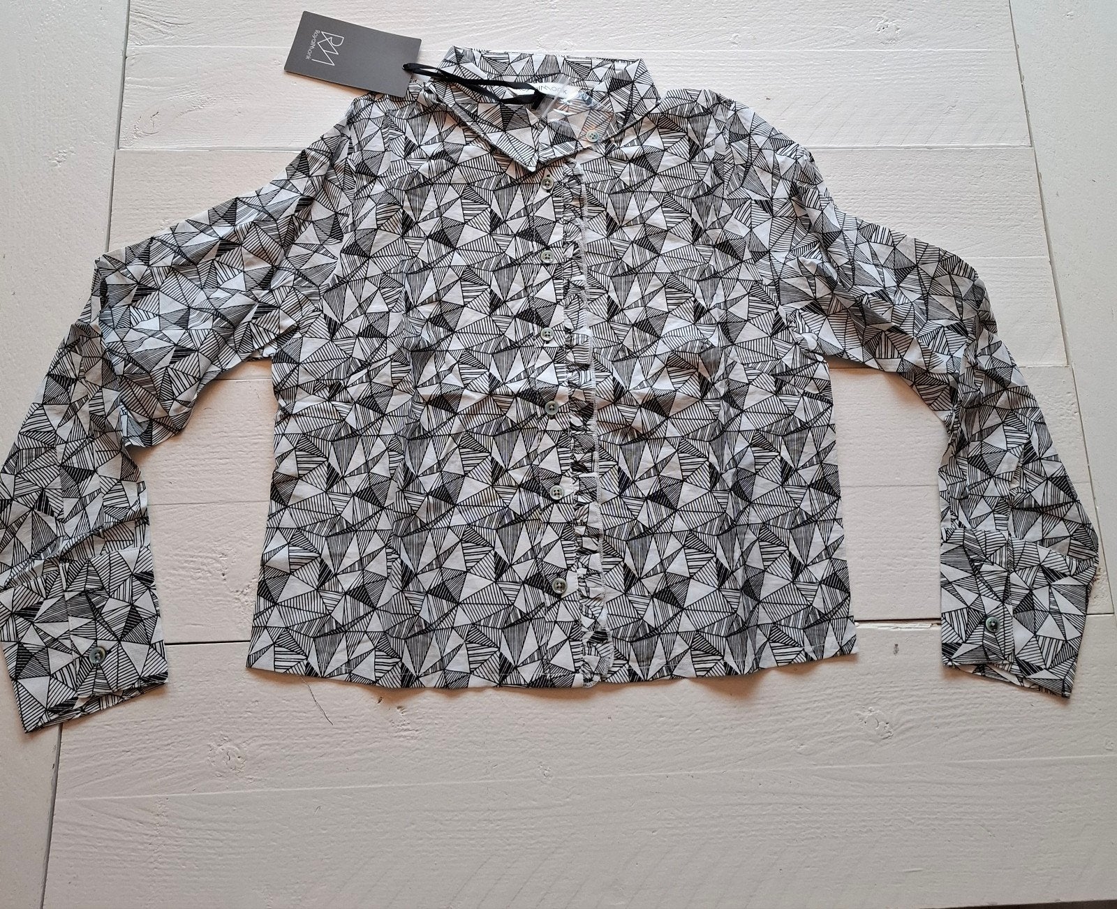 Royal Monk by Banned geometrische blouse zwart/wit maat S –, Ophalen of Verzenden, Nieuw, Maat 36 (S), Zwart