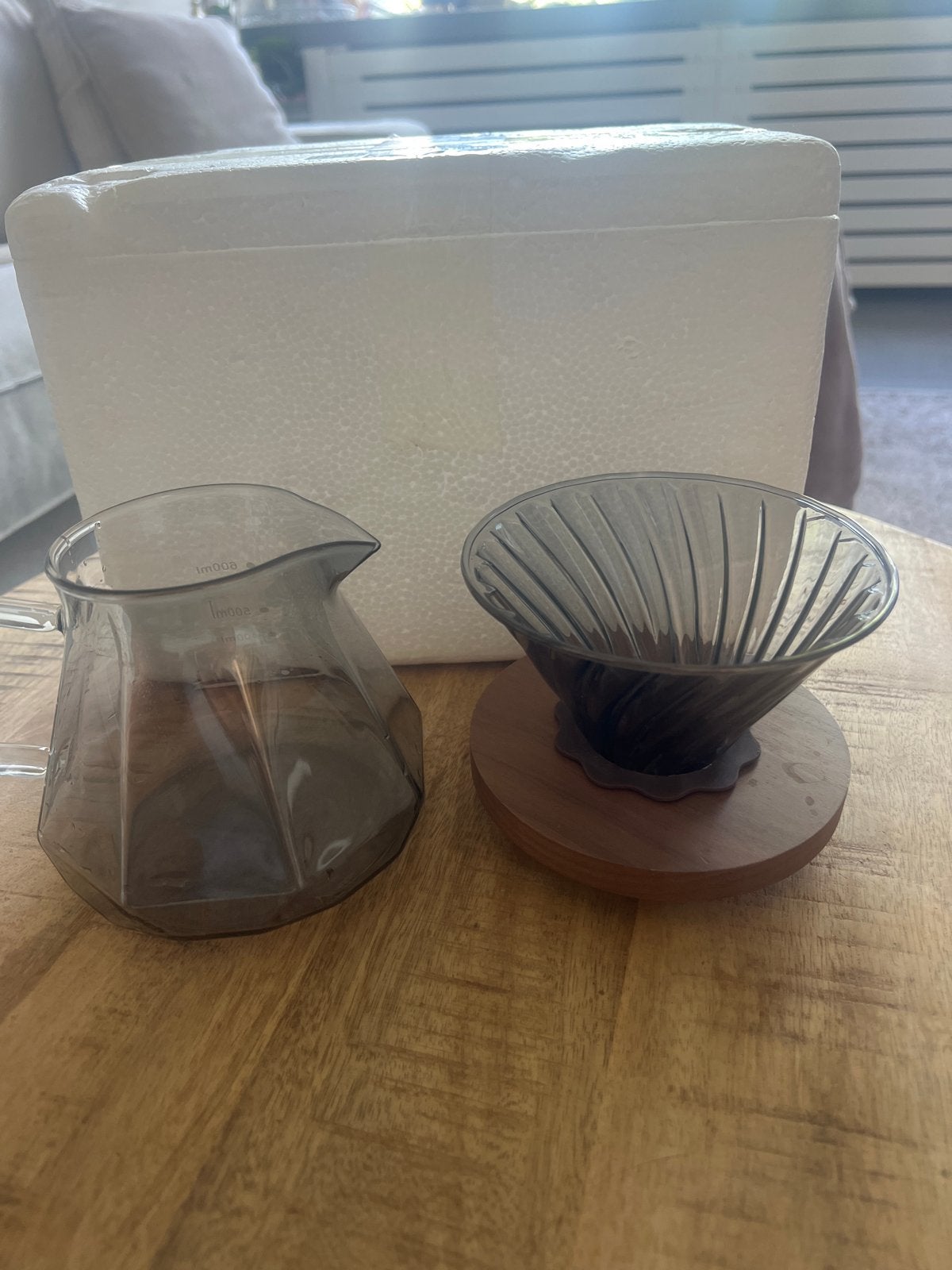 Koffiezetapparaat met glazen kan en filterhouder, Ophalen of Verzenden, Zo goed als nieuw, Grijs, Glas