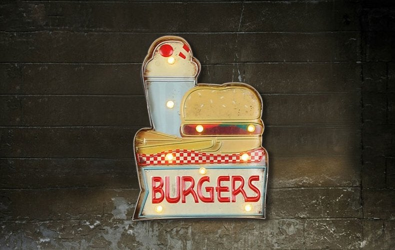 Burgers Led Lamp Neon Lampje Licht Hamburger Snackbar Cafe, Huis en Inrichting, Verzenden, Nieuw, Wandlamp