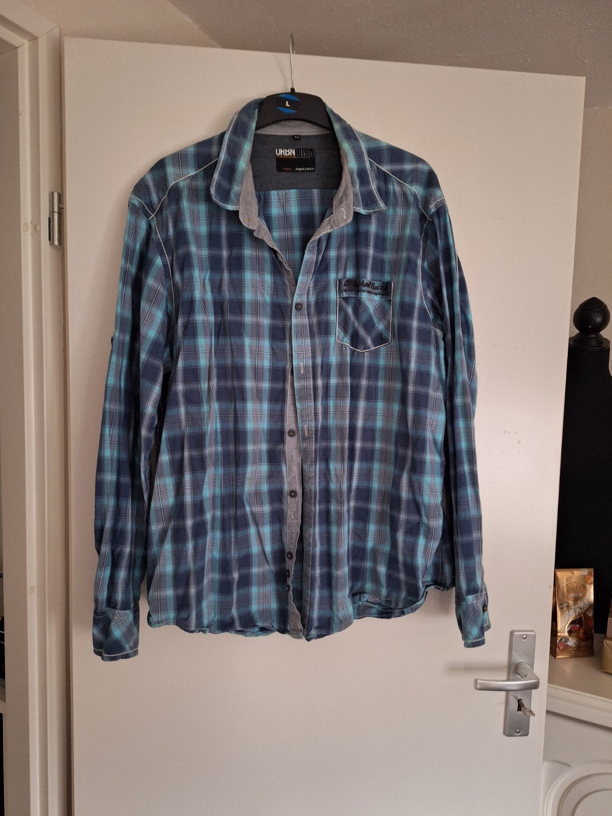 Blauw grijs geruit overhemd Angelo Litrico maat XXL, Blauw, Angelo Litrico, Ophalen of Verzenden, Zo goed als nieuw