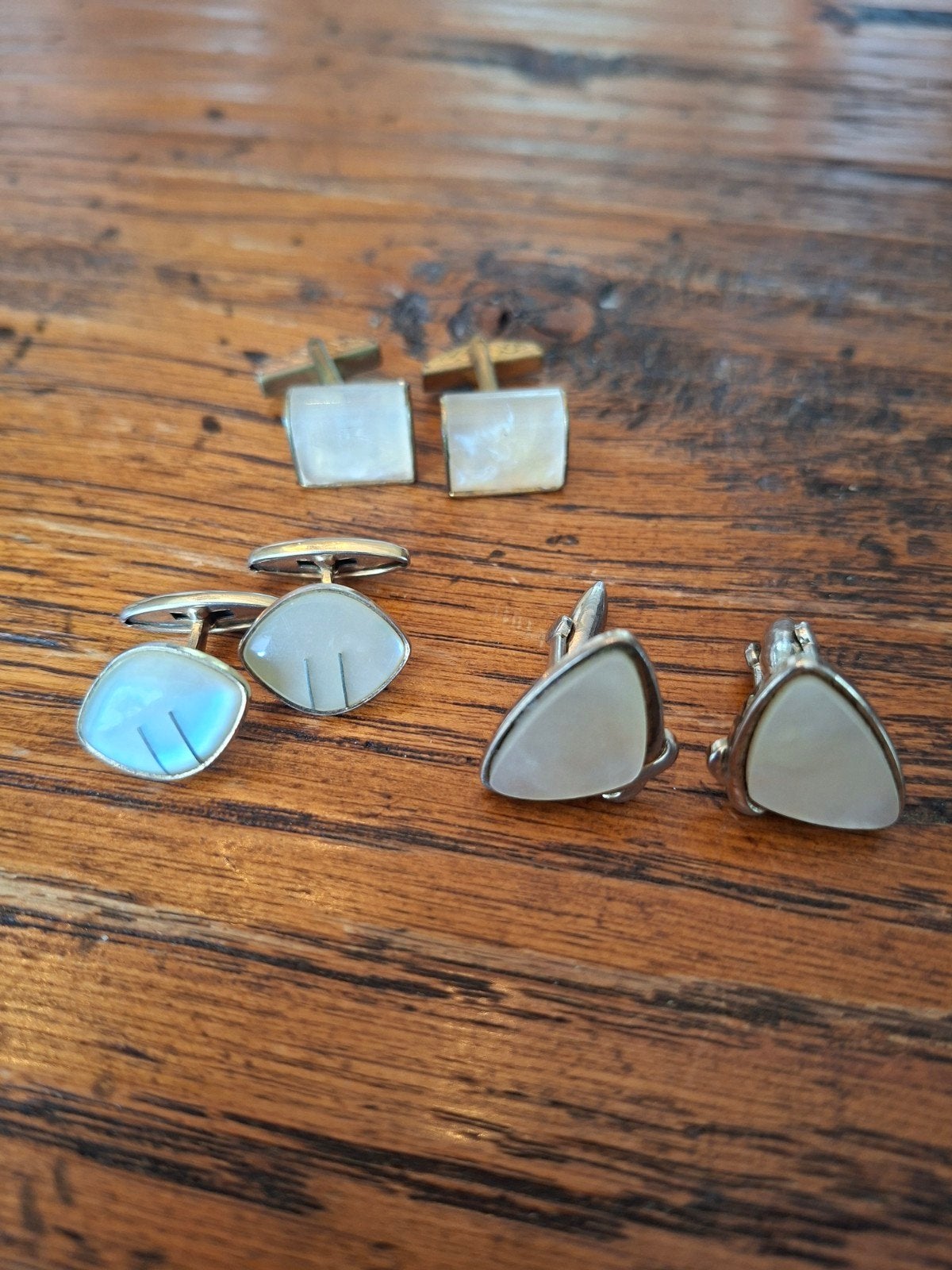 3 paar vintage manchetknopen met parelmoer, Sieraden, Tassen en Uiterlijk, Manchetknopen, Overige materialen, Gebruikt, Onbekend