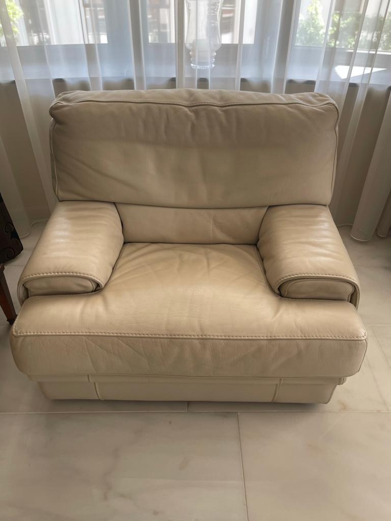 Luxe Beige Lederen Fauteuil - Zit als een Koning, Ophalen, Gebruikt, 100 tot 125 cm, Modern