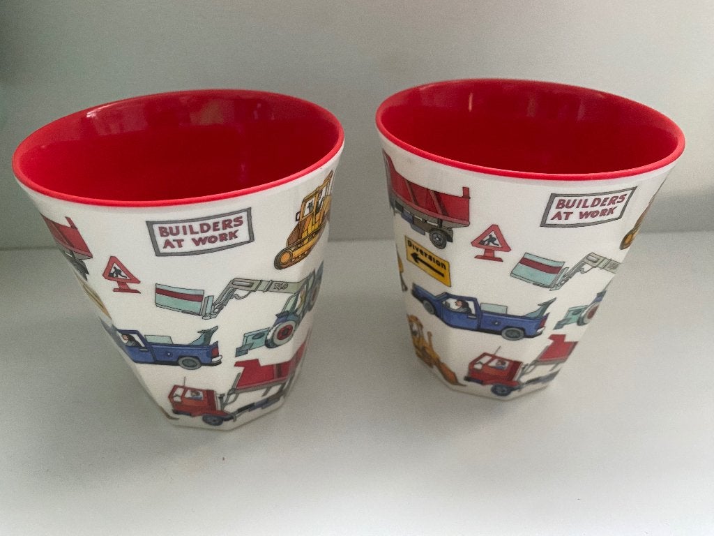 Emma Bridgewater 2 melamine “builders at work” mokken, Overige materialen, Nieuw, Overige stijlen, Mok