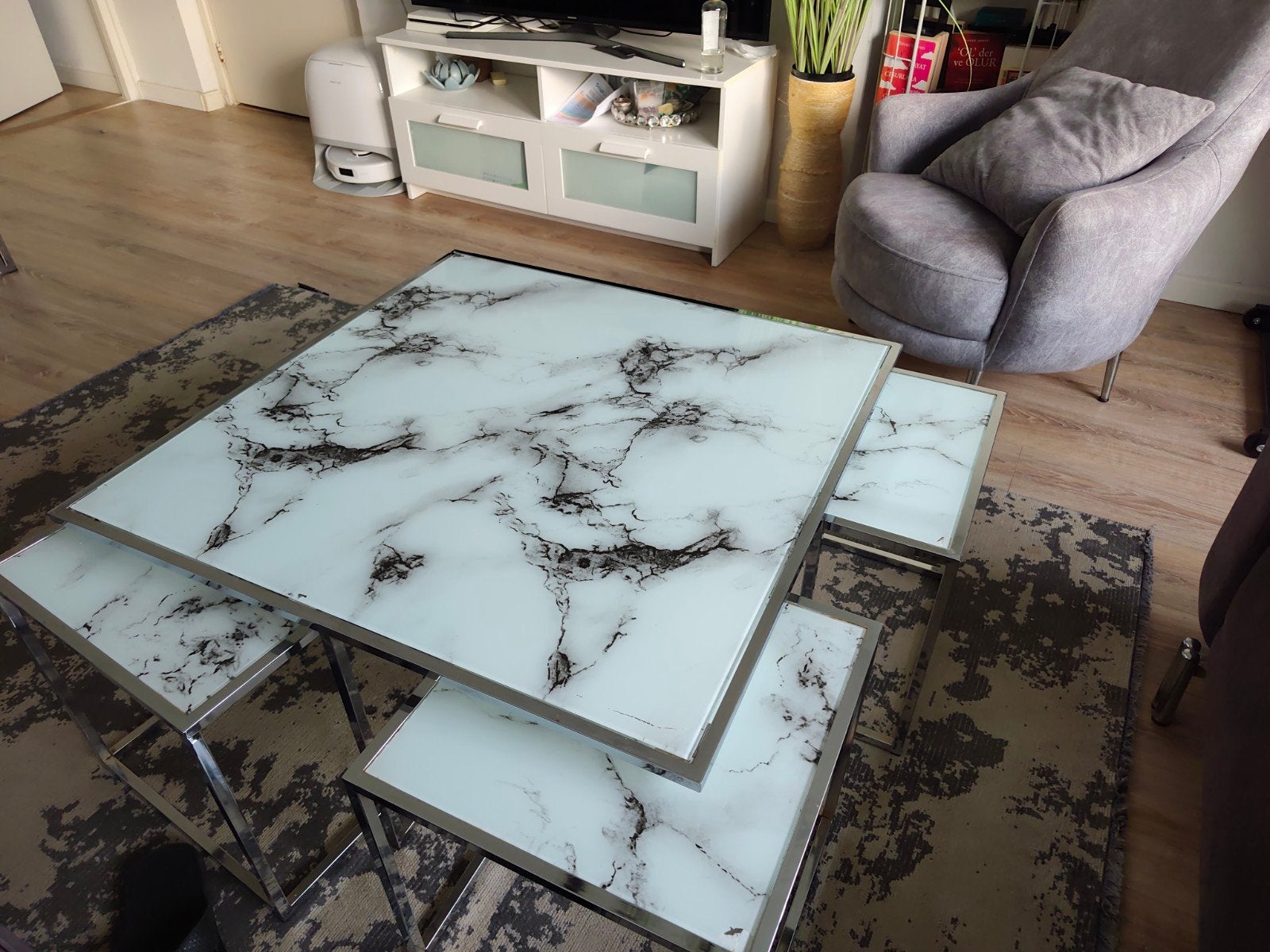 Salontafel met 4 bijzettafels - Marmerlook