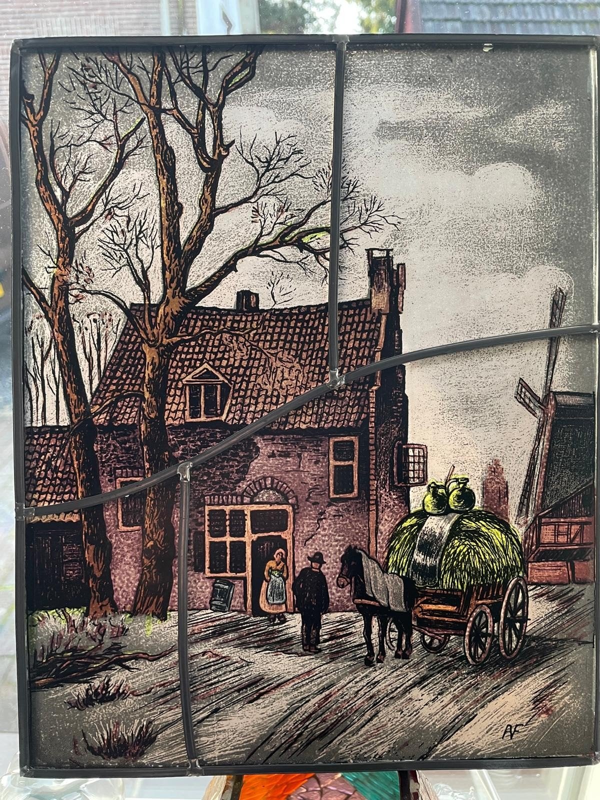 Gebrandschilderde Panelen - Bloemen & Hollands Tafereel, Ophalen