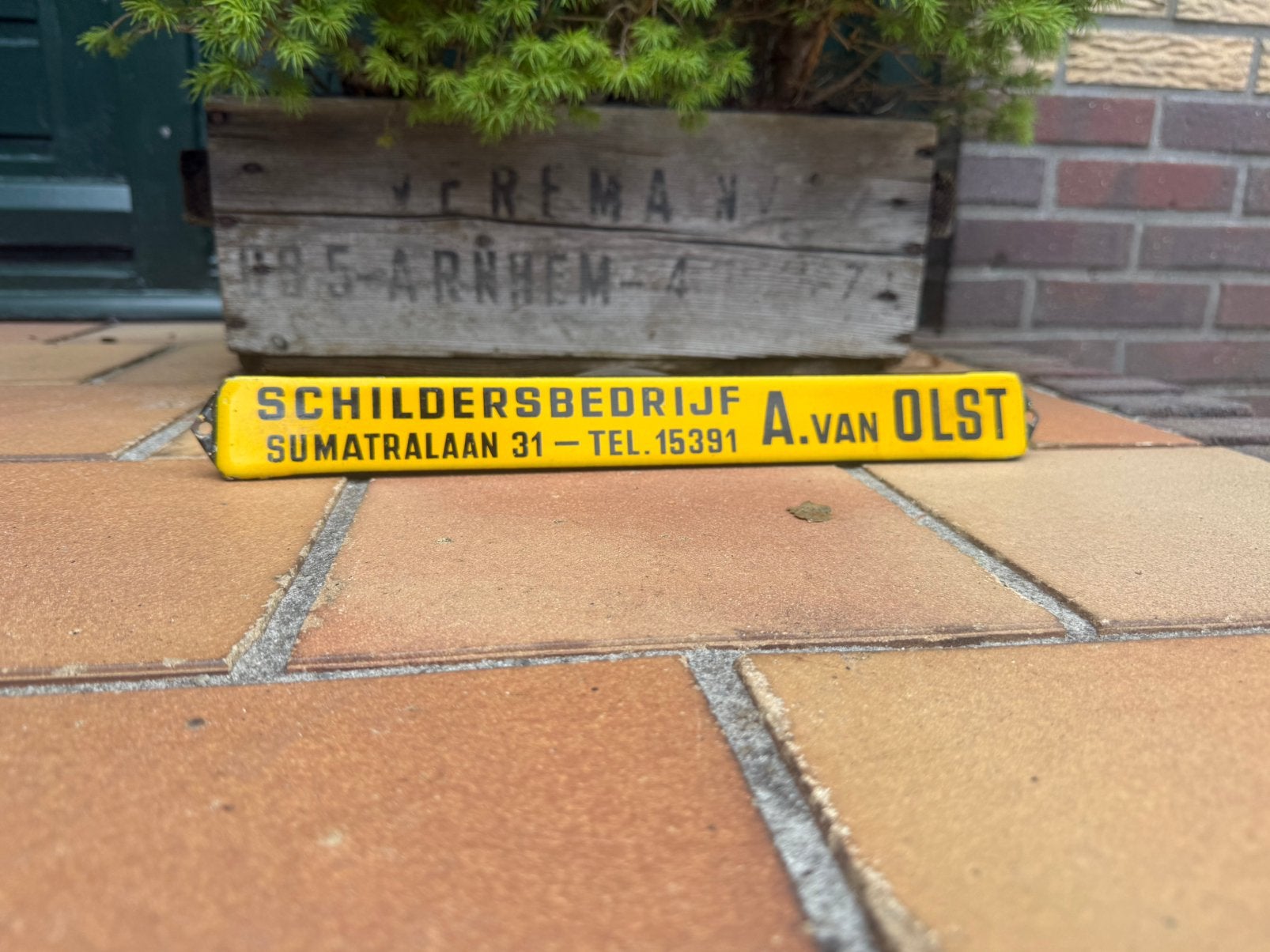 Oud emaille reclame bord schilder a van olst apeldoorn, Ophalen of Verzenden, Zo goed als nieuw, Reclamebord
