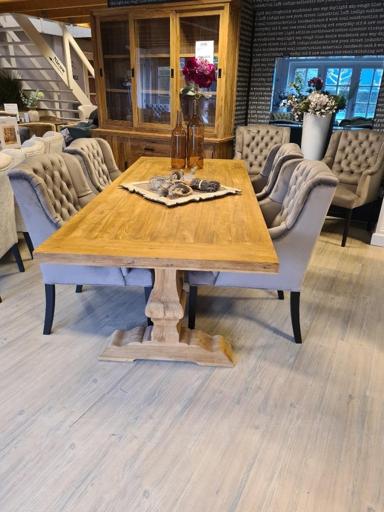 VOORRAAD 4 Landelijke Eetkamerstoelen Victoria Stof Taupe (9, Overige kleuren, Nieuw, Ophalen of Verzenden, Vier