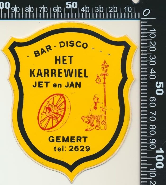 Sticker: Bar Disco Het Karrewiel - Gemert, Ophalen of Verzenden, Zo goed als nieuw, Bedrijf of Vereniging