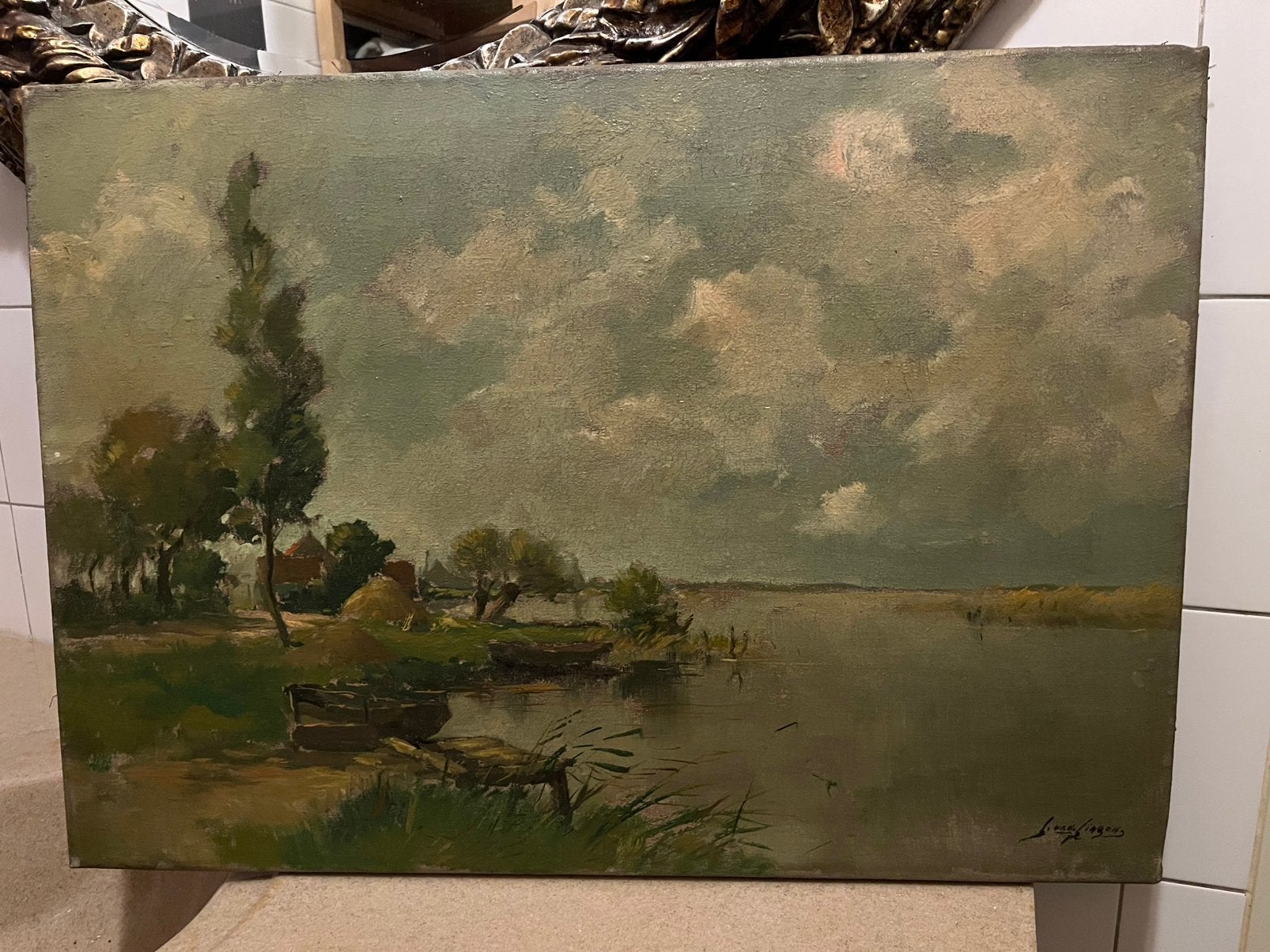 Antiek olieverf Hollands landschap schilderij, Antiek en Kunst, Kunst | Schilderijen | Klassiek, Ophalen