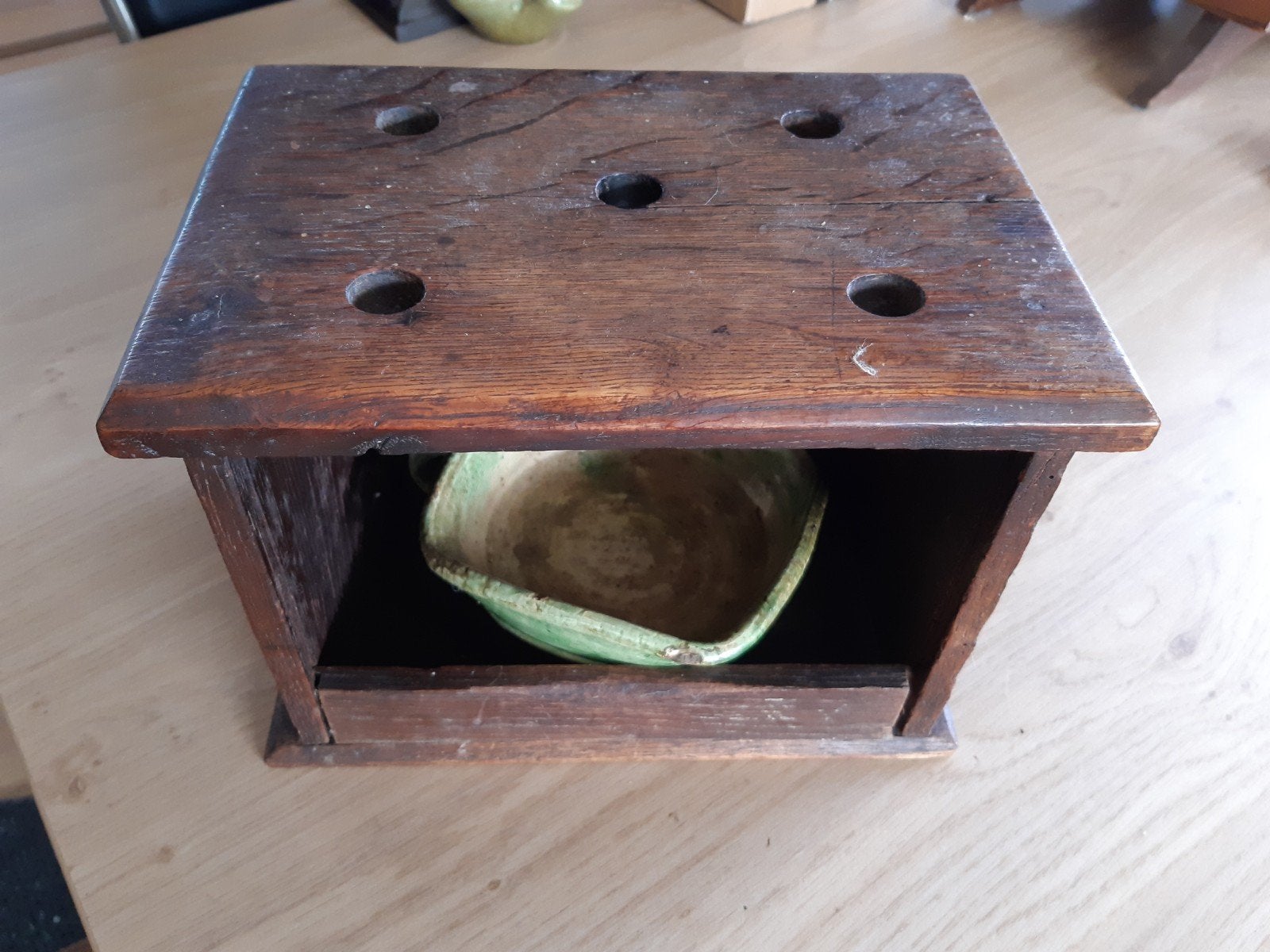Antieke houten kachel met aardewerken kom (2), Ophalen of Verzenden