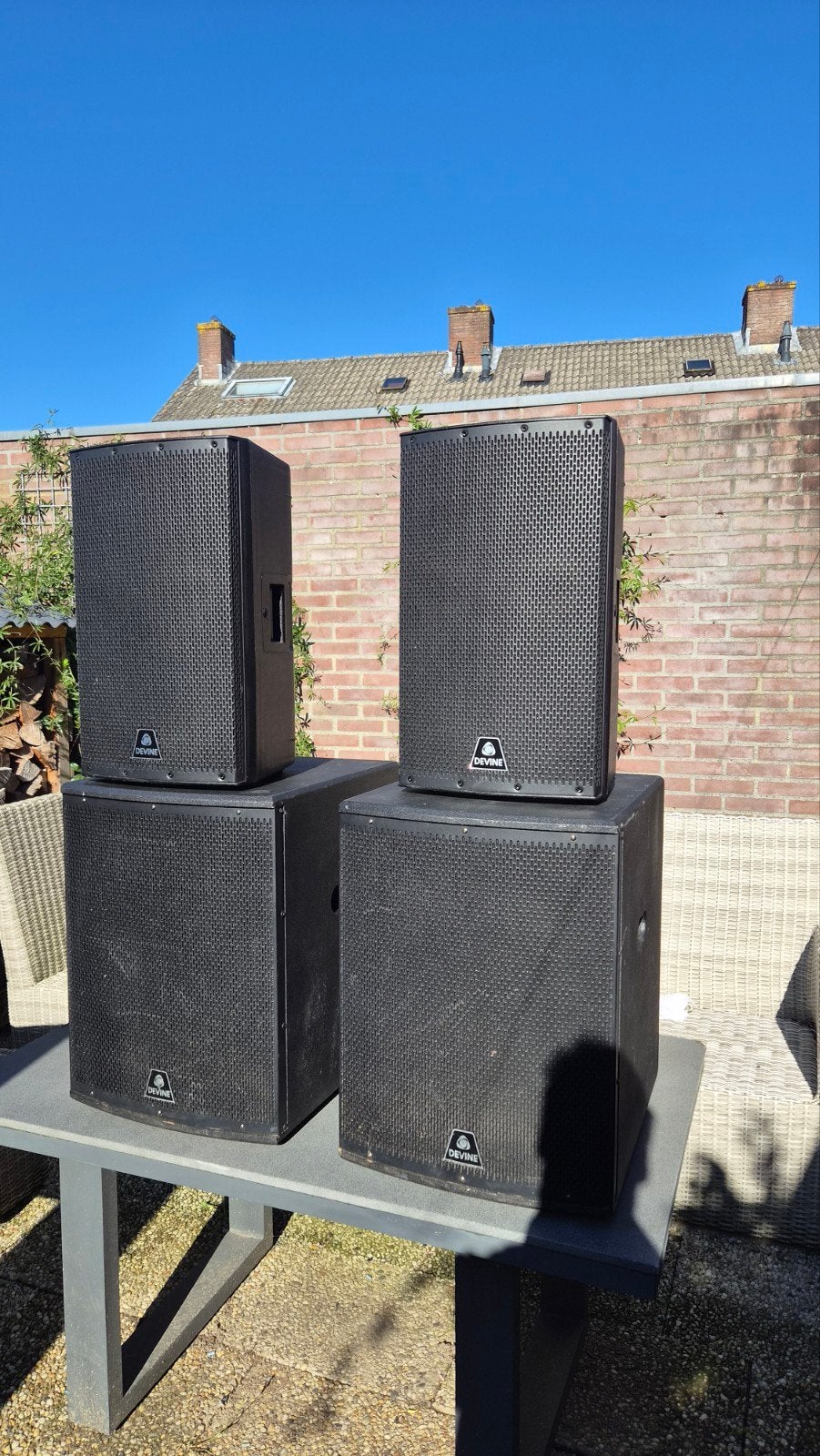 Devine Onyx 12A tops & 15SA subs met hoezen, Ophalen, Gebruikt, Speakerset, Overige merken