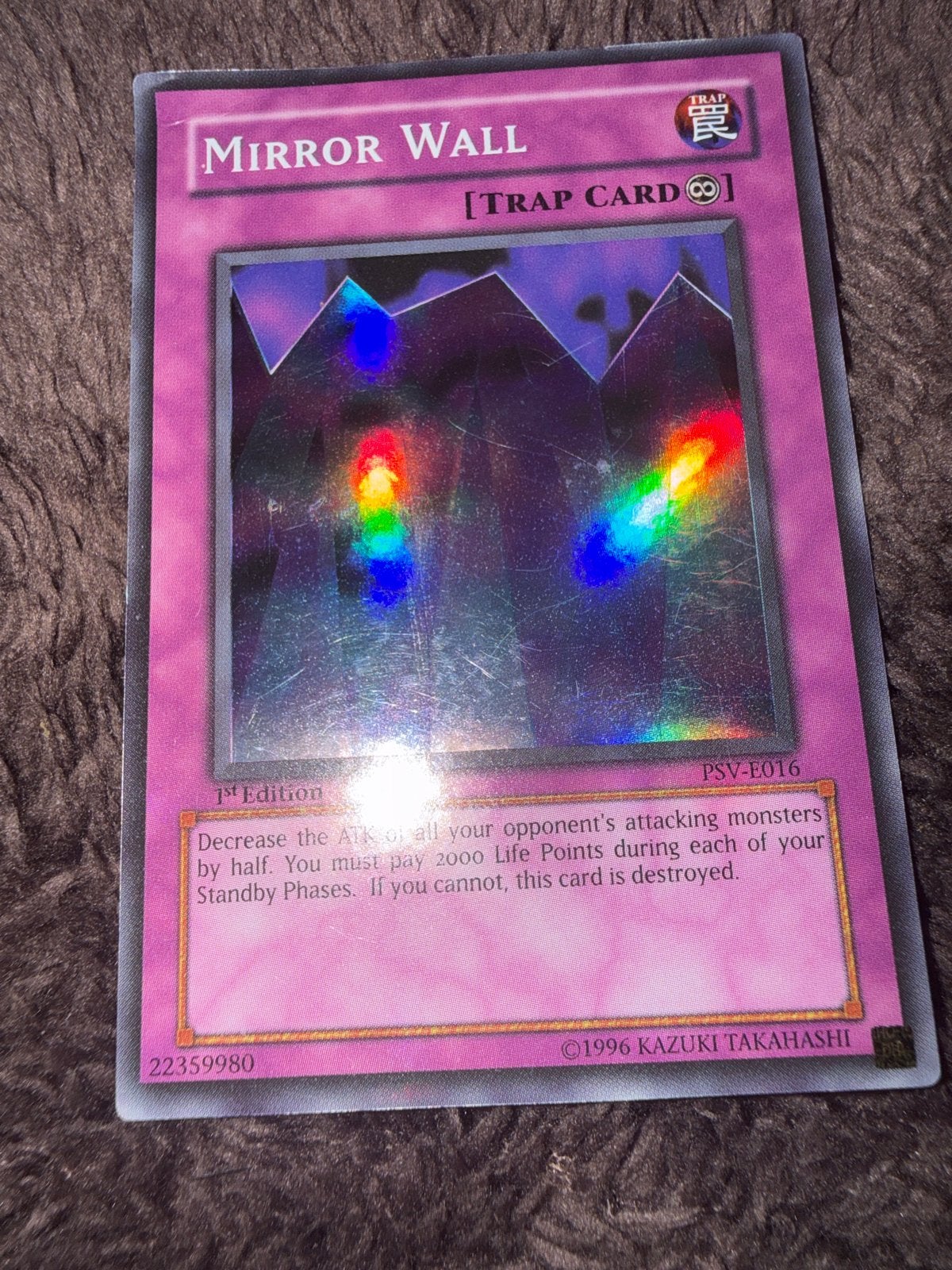 Yu-Gi-Oh! Mirror Wall 1st Edition PSV-E016 Foil Trap Card, Ophalen of Verzenden, Gebruikt, Losse kaart, Foil
