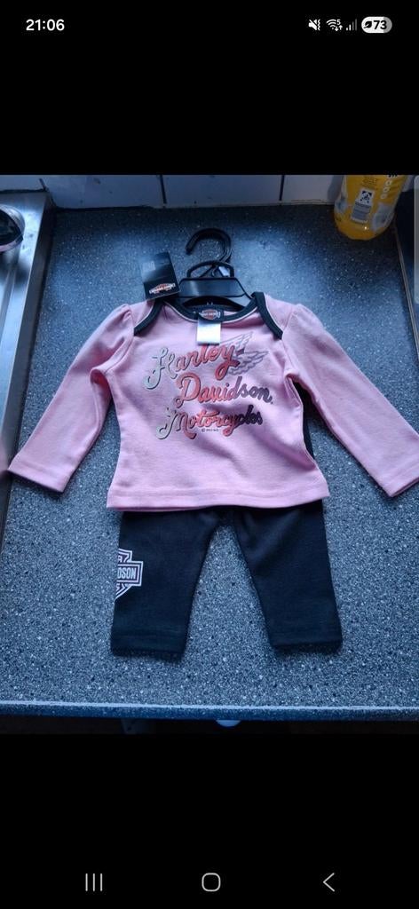 Harley Davidson babykleding setje roze/zwart, Kinderen en Baby's, Ophalen of Verzenden