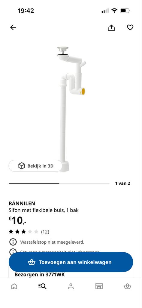 Rannilen sifon nieuw in doos, Doe-het-zelf en Verbouw, Ophalen, Nieuw, Wastafel