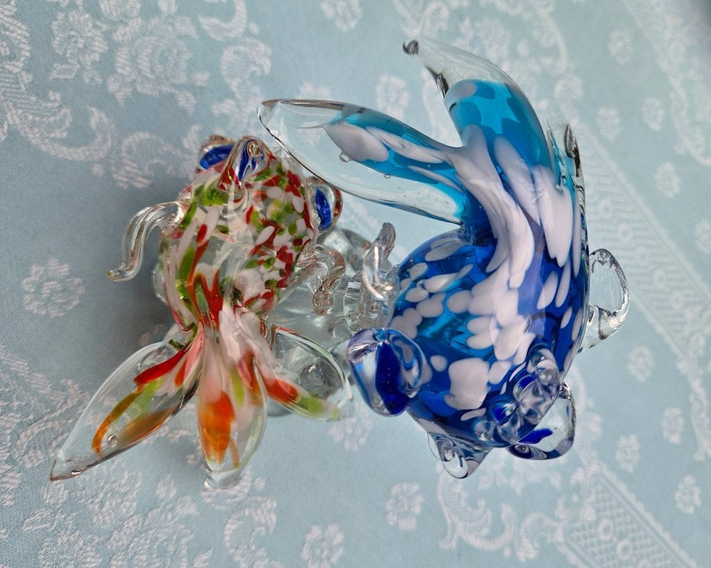2 Telescope eye sluierstaart vissen op 1 golf, Murano stijl, Ophalen of Verzenden