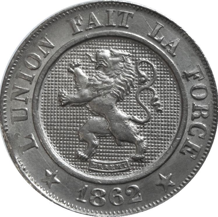 België 10 centimes 1862 (UNC, tevens een lichte misslag), Ophalen of Verzenden