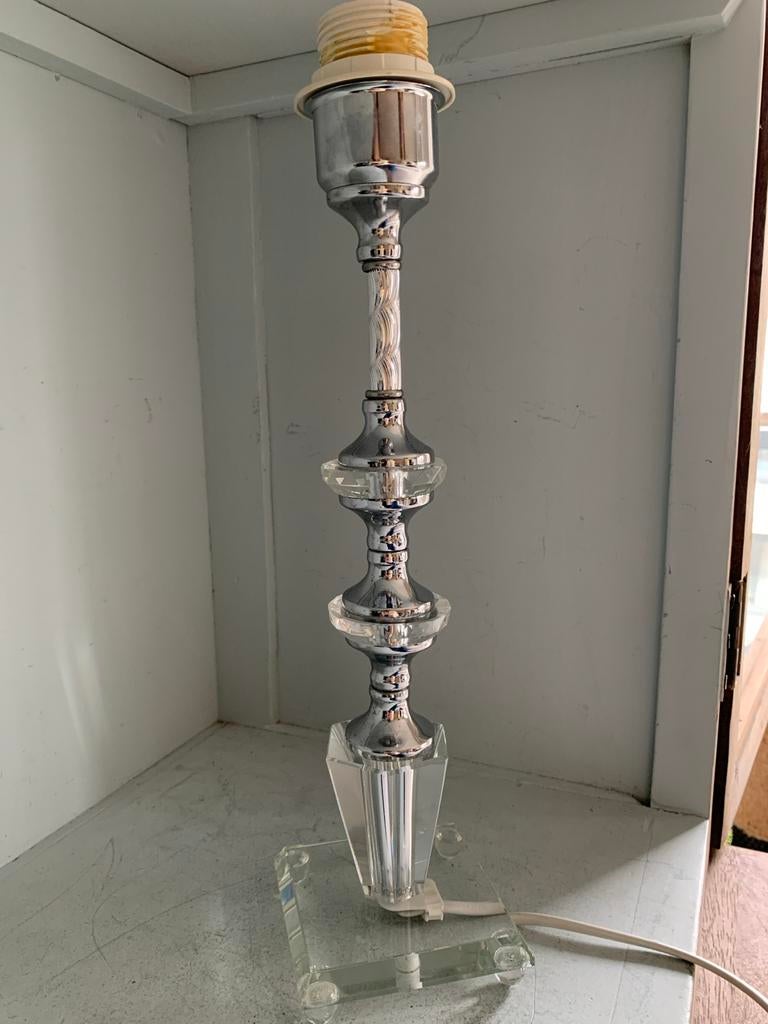 Vintage Tafellamp Voet - Chroom & Kristal, Ophalen of Verzenden, Gebruikt, Metaal, 50 tot 75 cm