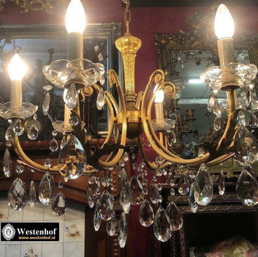 Antieke kristallen brocante kroonluchter kandelaars lampen, Ophalen of Verzenden, Gebruikt, Overige materialen, Antiek / klassiek