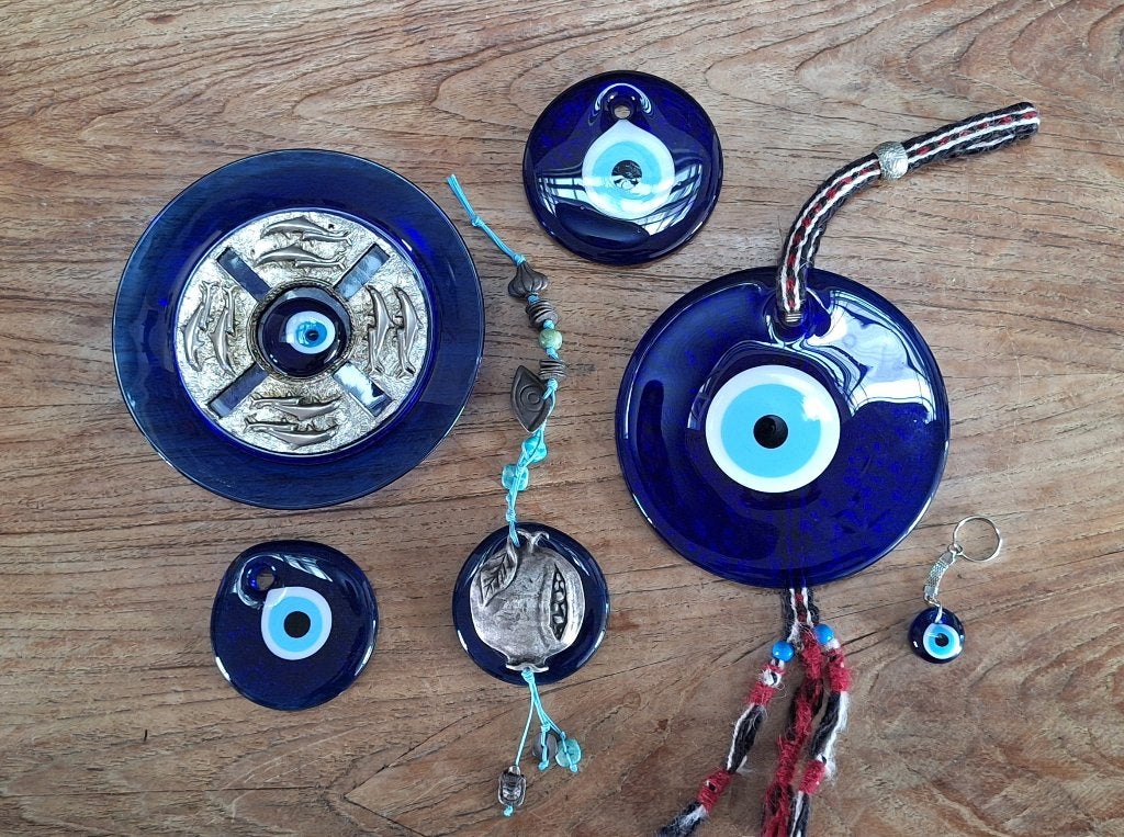 vintage Pasabahce kobalt blauw glazen evil eye bord + hanger, Ophalen of Verzenden