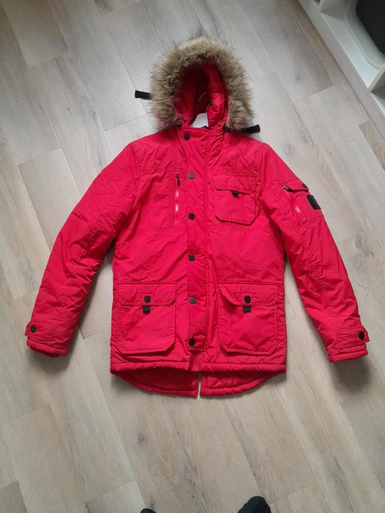 Rode S&J parka, Kleding | Heren, Jassen | Winter, Gedragen, Maat 46 (S) of kleiner, Rood, Ophalen of Verzenden