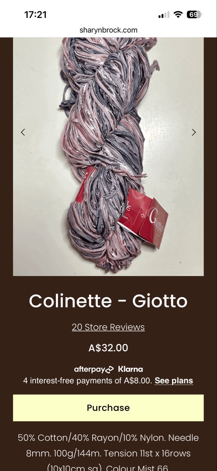 Giotto Colinette Breigaren Katoen Rayon Nylon, Ophalen of Verzenden, Nieuw, Breien, Wol of Garen