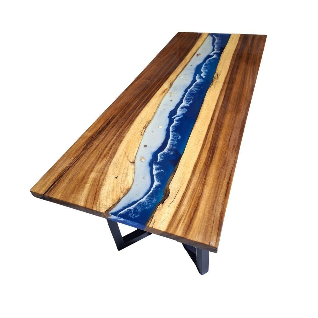 Rivier Tafel - 200x80cm - Epoxy en Notenhout - Zee en strand, Ophalen, Nieuw