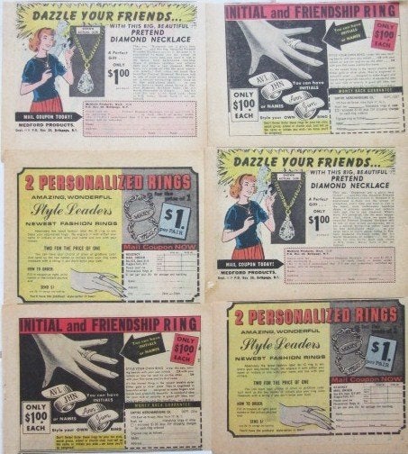 34 VS advertenties reclames sieraden jaren 50-60s ringen, Verzamelen, Merken en Reclamevoorwerpen, Ophalen of Verzenden, Gebruikt