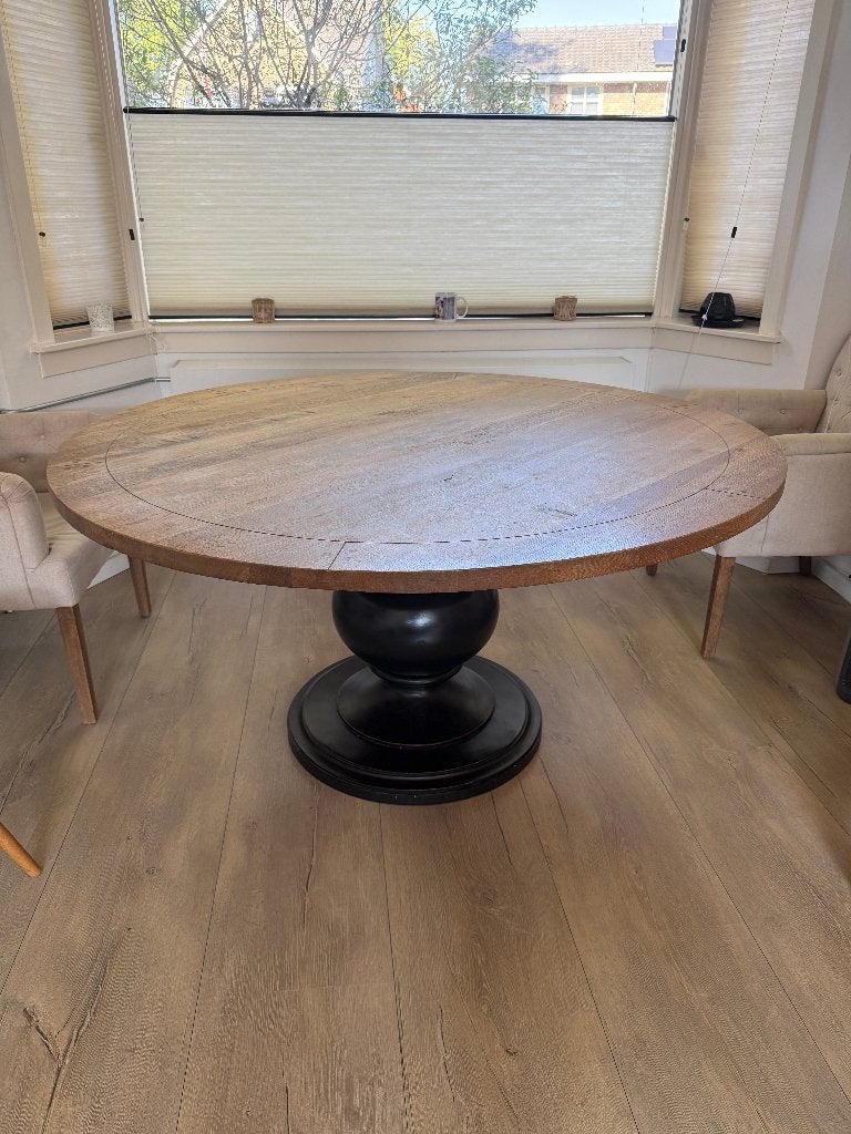 Massief Ronde eettafel van eikenhout 150cm, Huis en Inrichting, Ophalen, Gebruikt, Vijf personen of meer, 100 tot 150 cm