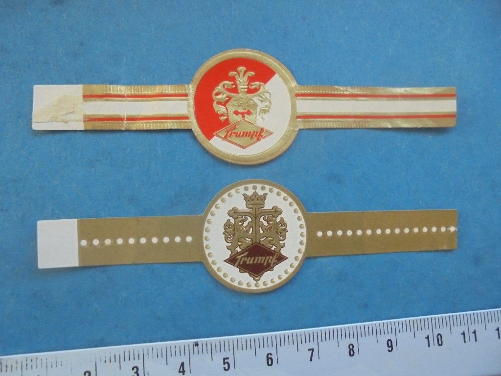 2 oude sigarenbanden TRUMPF Chocolade, Ophalen of Verzenden, Zo goed als nieuw, Sigarenbandjes