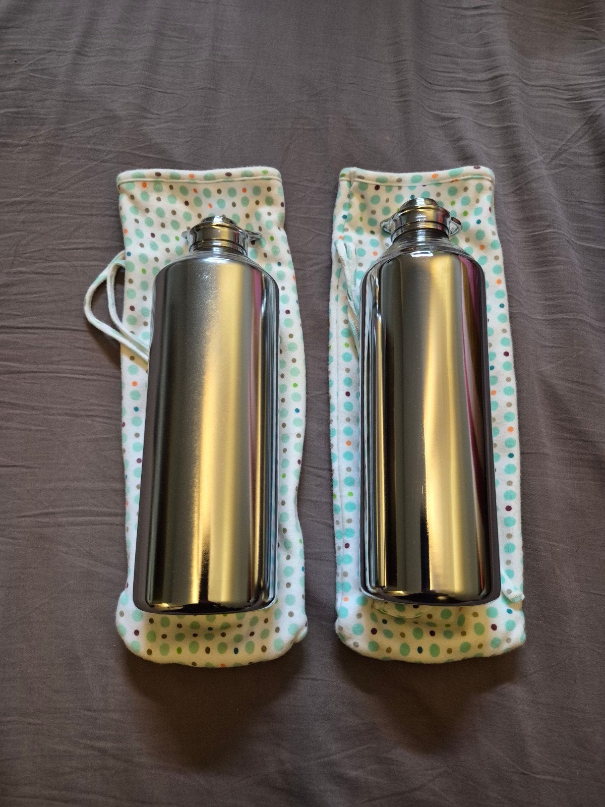 2x RVS warmte kruikflessen met hoes, Overige merken, Gebruikt, Wasbare/afneembare hoes, Overige typen