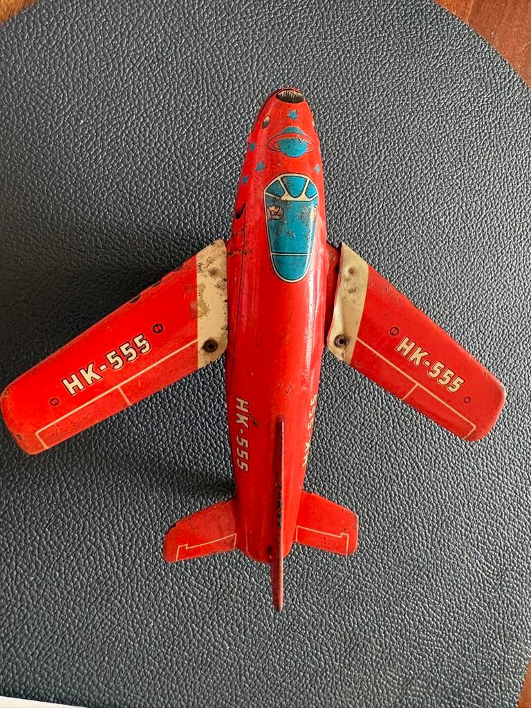 Vintage HK-555 Blikken Speelgoed Vliegtuig - Oud Speelgoed, Antiek en Kunst, Antiek | Speelgoed, Ophalen of Verzenden