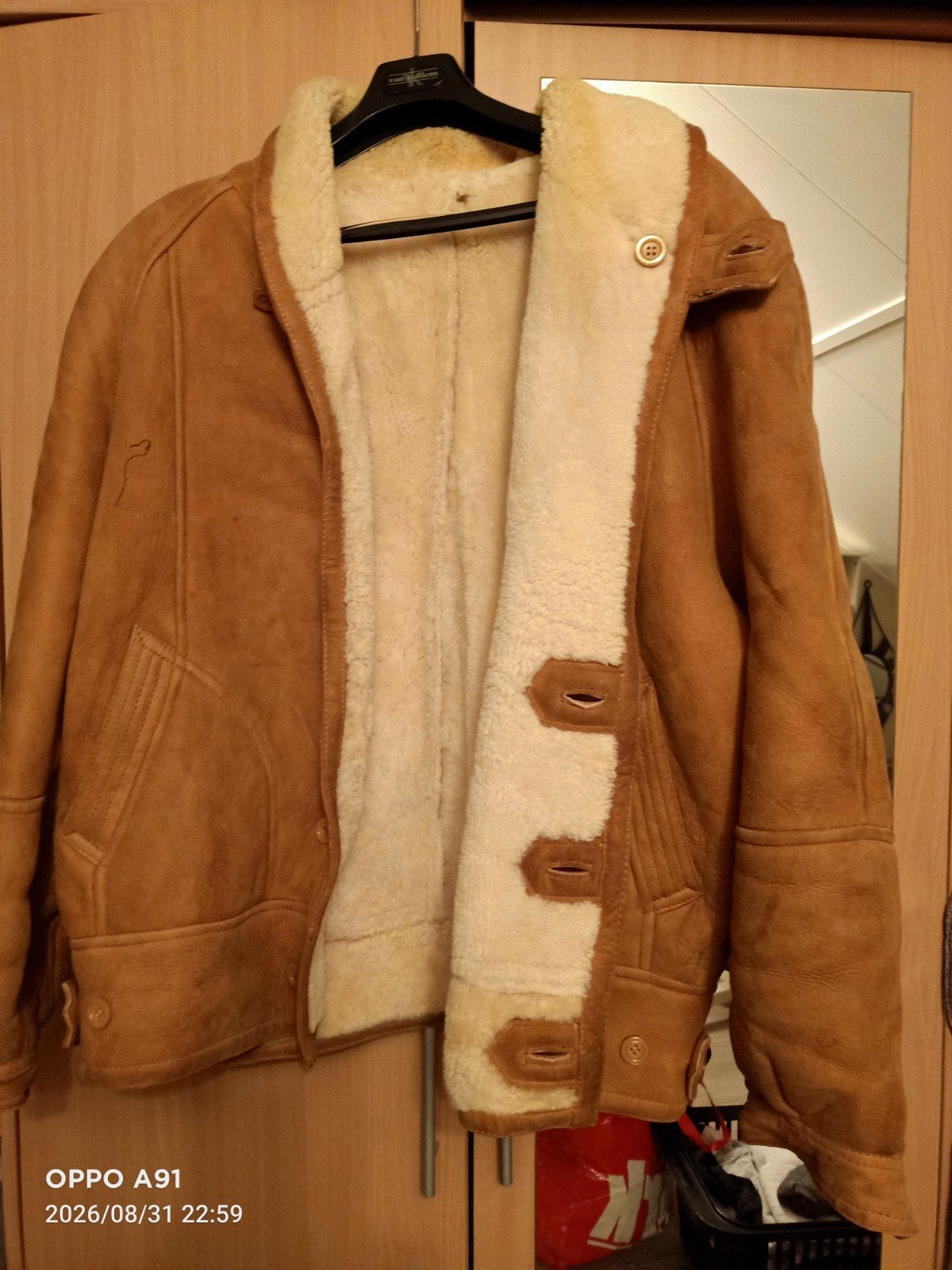 Vintage Original Shearling Leren Jas - Maat L, Maat 52/54 (L), Original Shearling, Bruin, Ophalen of Verzenden