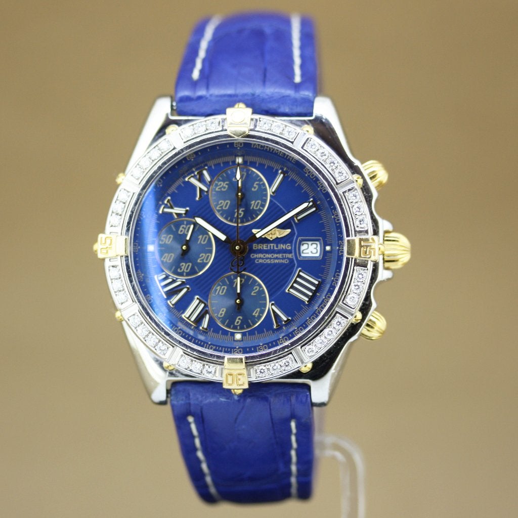 Breitling Crosswind Goud-Staal Diamant B13355, Leer, Staal, Breitling, Polshorloge