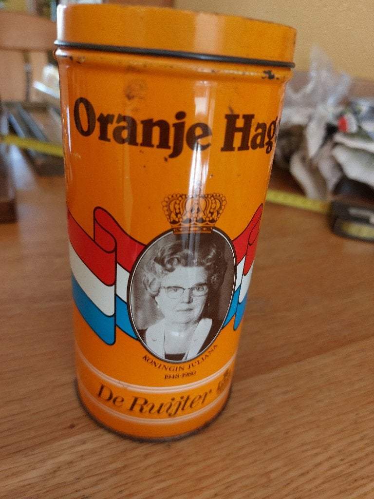 oud blikje de Ruijter Oranje Hagel met Juliana en Beatrix, Verzamelen, Ophalen of Verzenden, Gebruikt, Overige