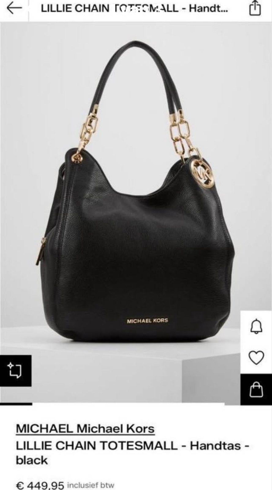 Michael Kors Lillie Chain Tote Small - Zwart, Ophalen of Verzenden, Zo goed als nieuw, Zwart, Handtas