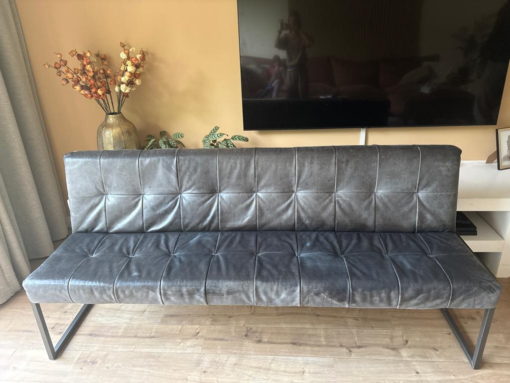 Leren bank van echt buffelleer - 206 cm breed, Gebruikt, Driepersoons, Leer, Ophalen of Verzenden