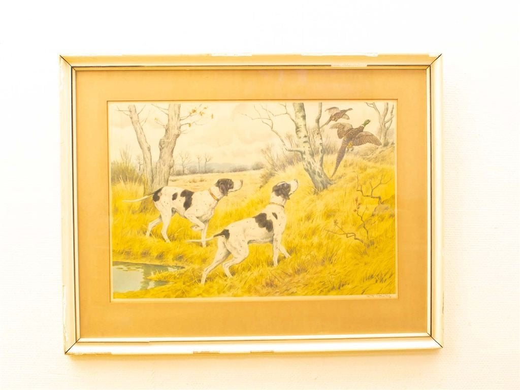 prent van jachthonden 34500, Ophalen of Verzenden, Voor 1920, Ongelopen, Vogel