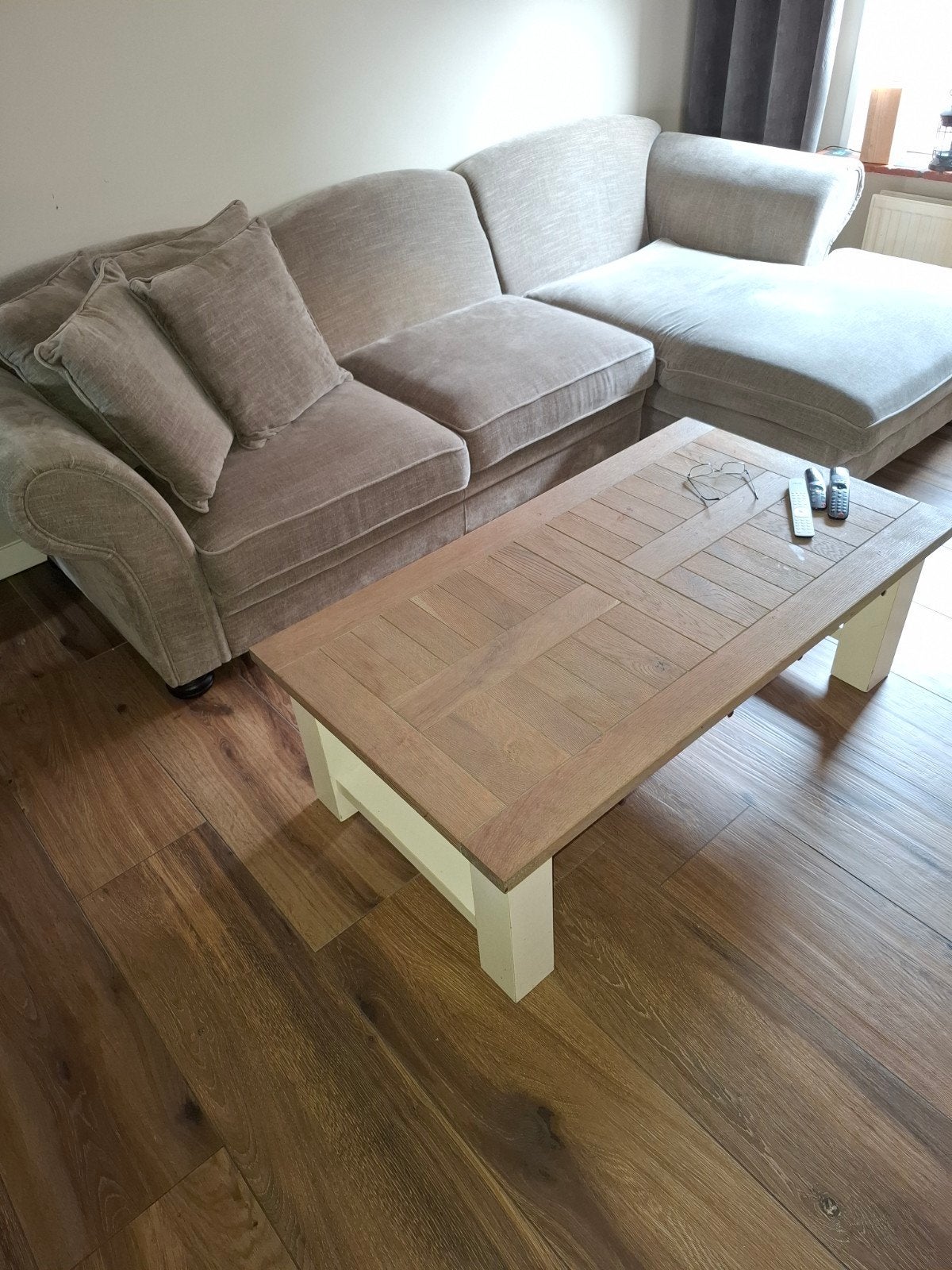 Hoekbank € 275 (Gereinigd dmv stoom), Ophalen, 250 tot 300 cm, Gebruikt, 100 tot 125 cm