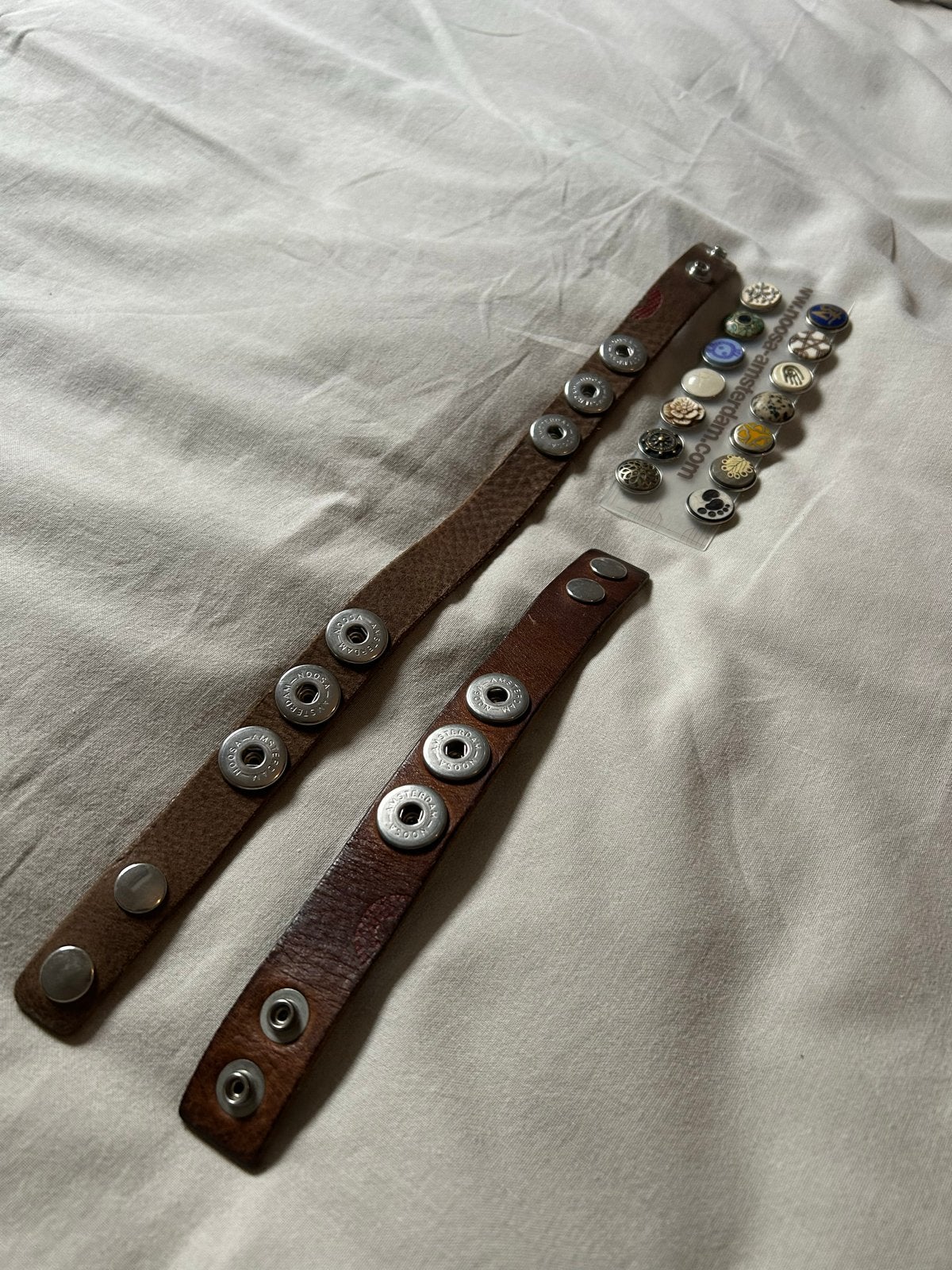 Noosa Amsterdam armbanden met chunks, Gebruikt, Bruin, Leer, Ophalen of Verzenden