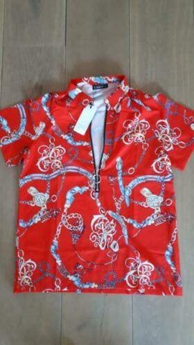 Rood shirt met kettingprint en rits, Maat 38/40 (M), Nieuw, Ophalen of Verzenden, Onbekend