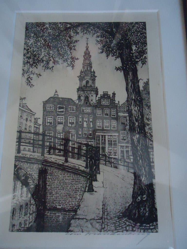 Cornelis Brandenburg - Amsterdam - Groenburgwal, Antiek en Kunst, Gesigneerd, 33 cm, Ets, Stadsgezicht