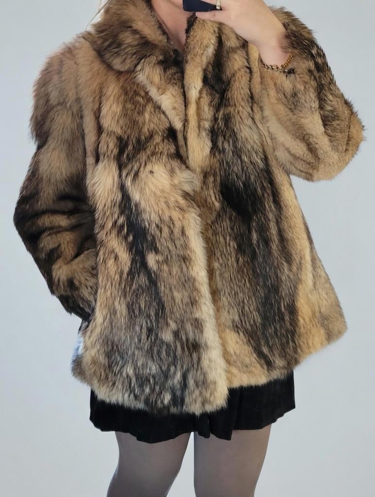 Echte Bontjas Coyote Blond Zwart Dikke Vacht, Kleding | Dames, Jassen | Winter, Ophalen of Verzenden, Zo goed als nieuw, Maat 38/40 (M)