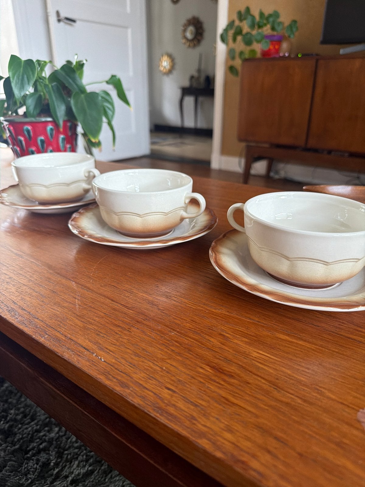 3 Vintage Jaren '60 Pagnossin Treviso Soepkommen met Schotel, Ophalen of Verzenden